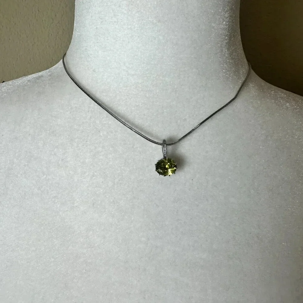 Cubic Zirconia / Faux Citrine Peridot Slide Pendant Serpentine Necklace Choker - Picture 6 of 8